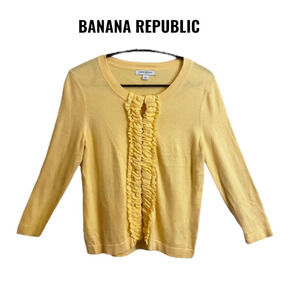 Banana Republic Cardigan Yellow Ruffle Cotton 3/4 Sleeve Size S